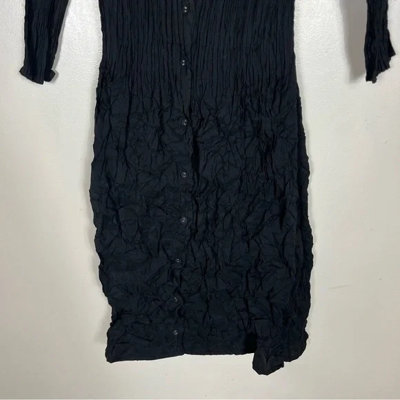 Alquema Crinkle Dress Size 1 (6 8 10) Midi 3/4 Sleeve Button Black - Picture 3 of 12